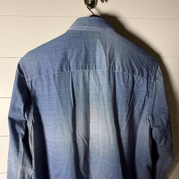 Bugatchi Long Sleeve Button Up Shirt 8-Way Stretch Blue & White Dimensional M - Picture 4 of 8